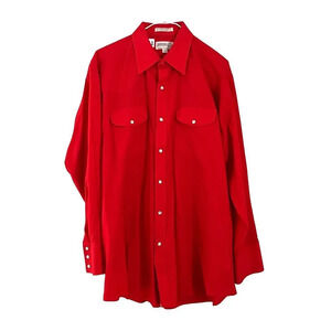 Vtg Sheplers Mens Red Dress Shirt 16 34 Long Sleeve Pearl Snap Western Cowboy